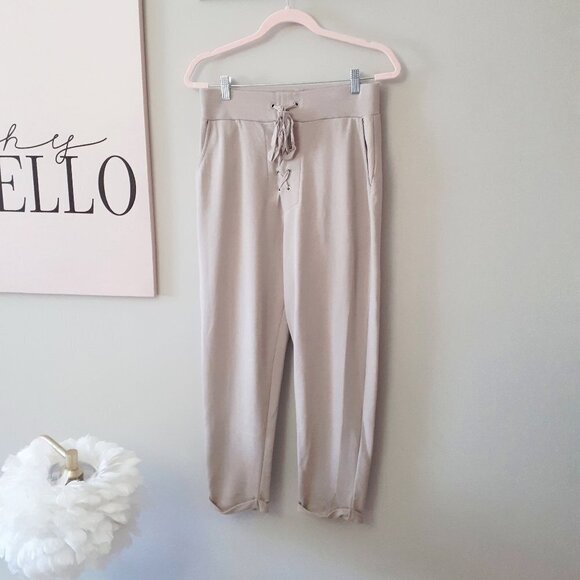 EUC Zara taupe beige self tie jogger track pants, M - Picture 5 of 6